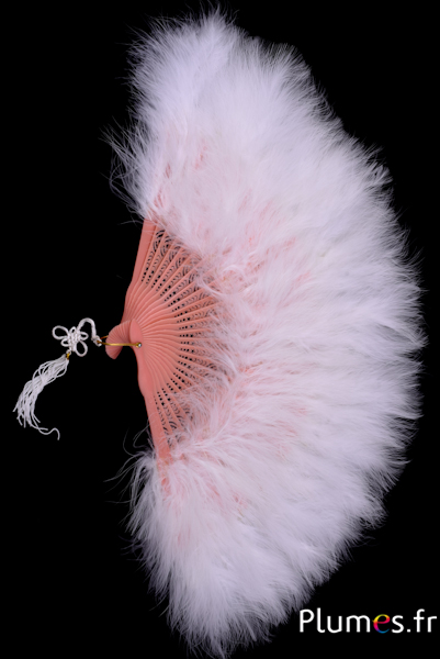 Éventail en plumes de dinde - 50 x 28 cm - blanc